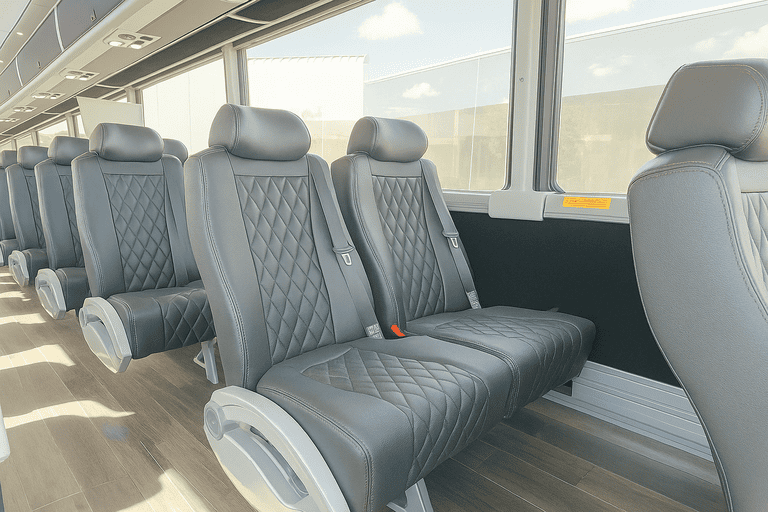 interior of Tracy Minibus Company charter bus