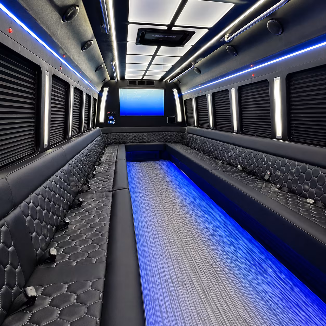 tracy 50 passenger party bus inside
